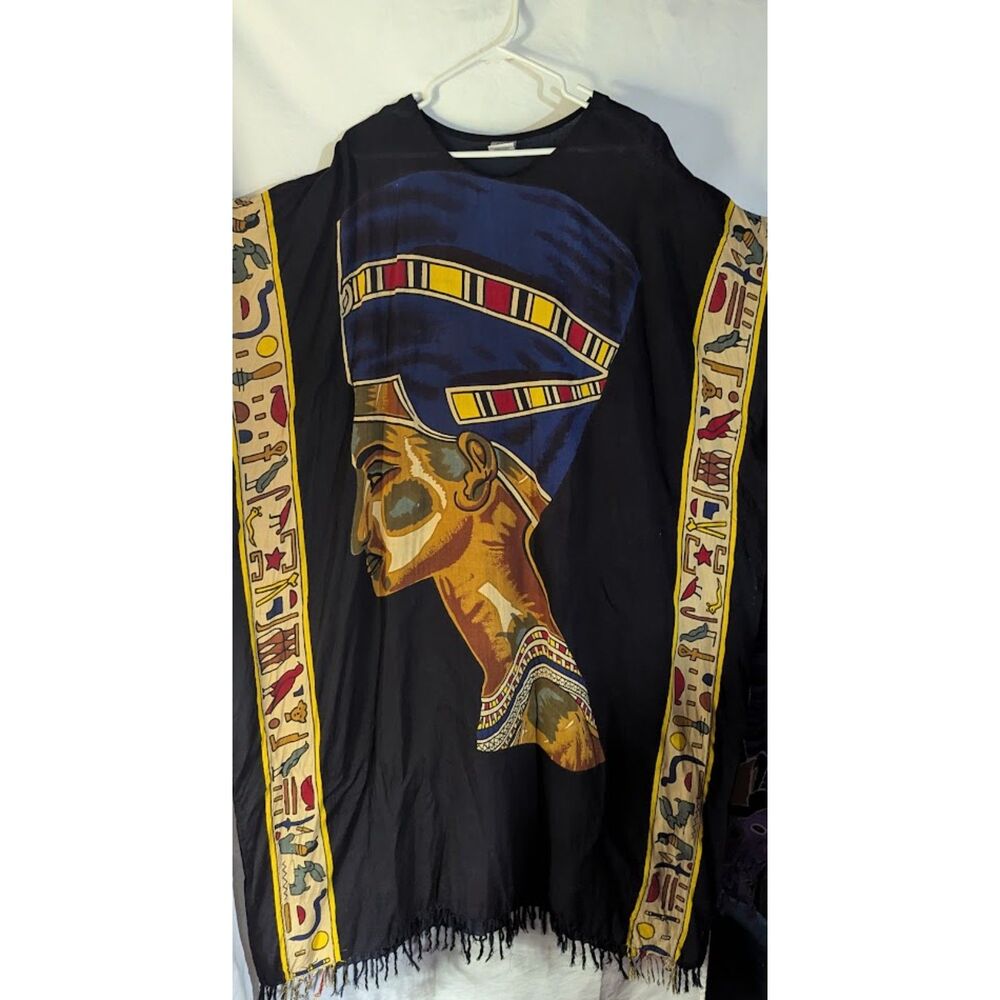 Vintage Black Magic Queen Nefertiti Kaftan Made in India OS Egyptian Dress Maxi